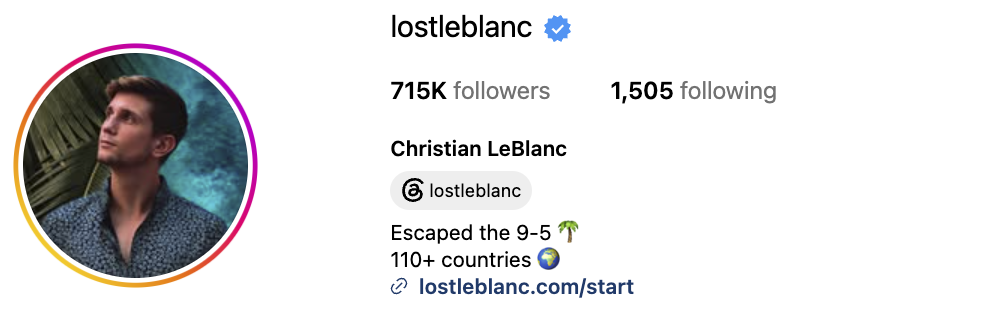 Christian LeBlanc, a cinematic travel creator, standing against a tropical or coastal landscape with a polished adventurous tone.