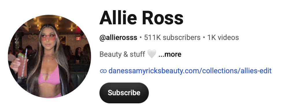 Allie Ross, a beauty haul and review creator, posing in a polished, upbeat profile portrait with a beauty-focused tone.