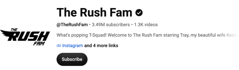 The Rush Family, family and gaming creators, posing together in a bright, upbeat family portrait.