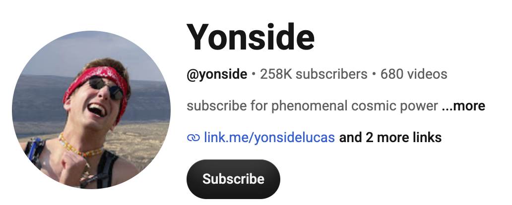 Yonside, a gaming-culture creator, speaking directly to camera with an animated and irreverent expression.