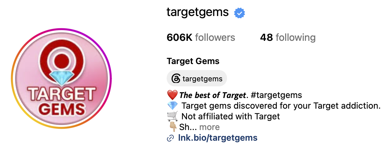 Target Gems, a retail-discovery creator, presenting colorful product finds in a bright, organized shopping setting.