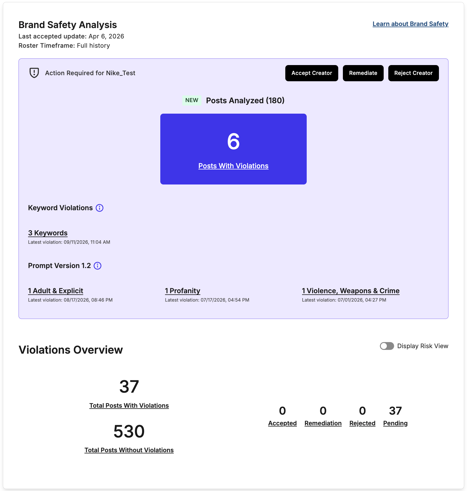 Creator Profile Brand Safety Tab 2