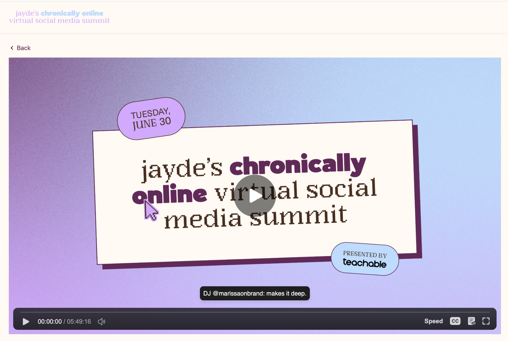 Jayde's Chronically Online Virtual Social Media Summit