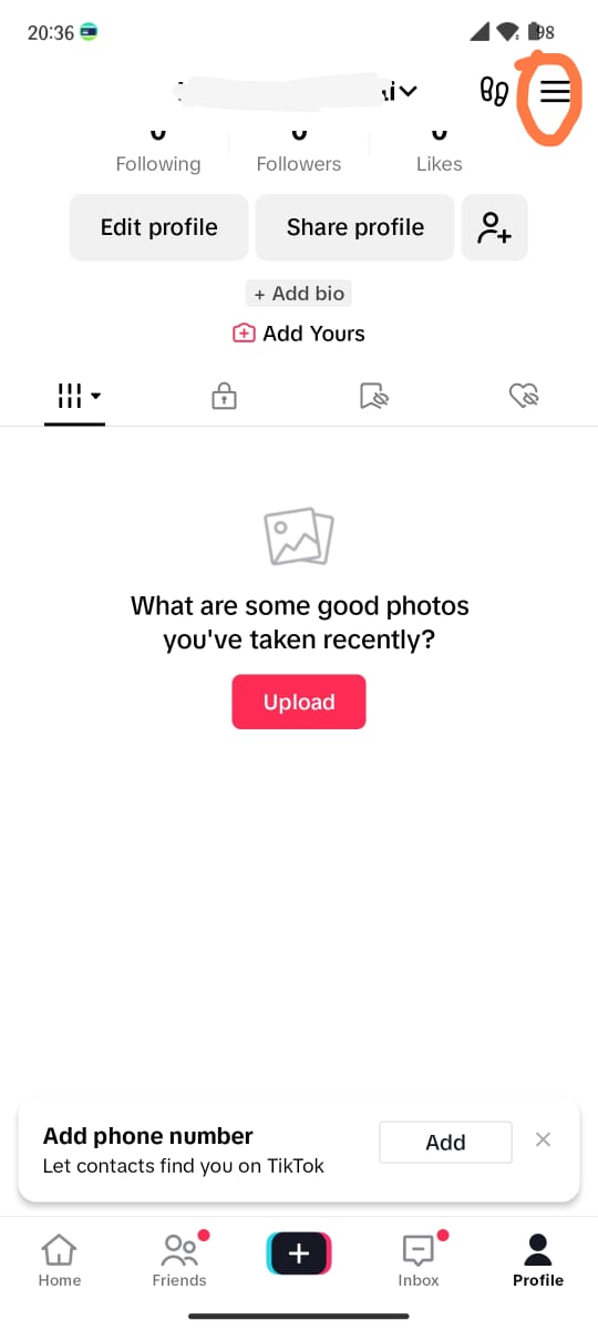 Image of how to access TikTok profile settings